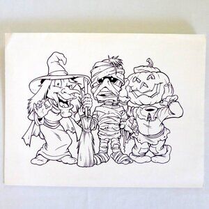 OOAK 9” x 12” WITCH MUMMY PUMPKIN HAND INKED ILLUSTRATION HALLOWEEN FRITO LAY